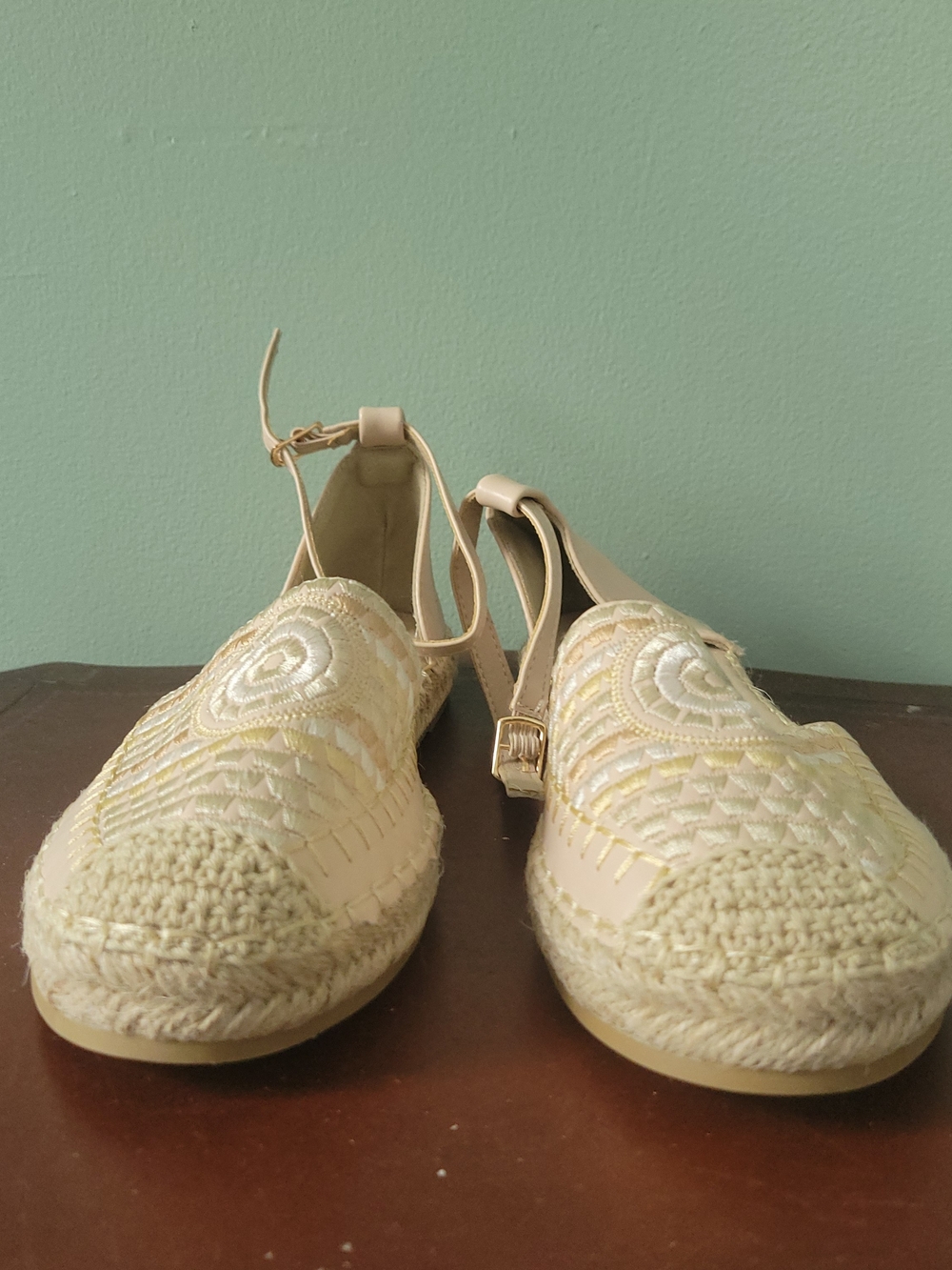 SHEIN Cream Crochet Espadrille Flats with Ankle Strap